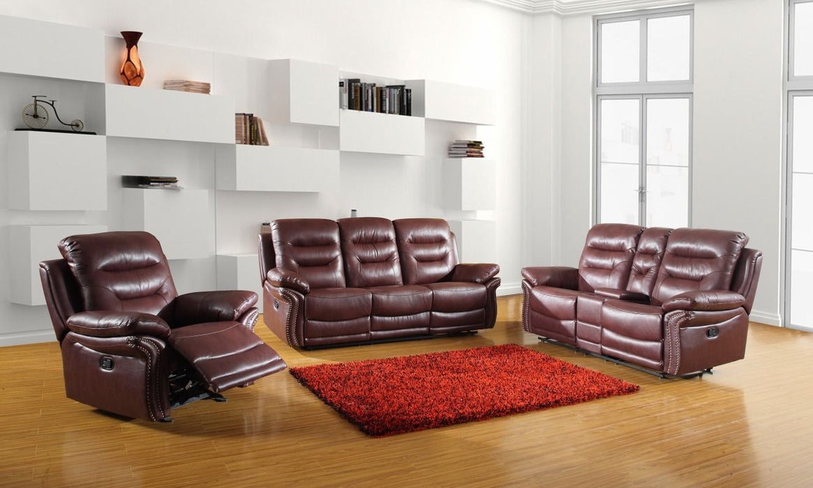 Three Piece Indoor Faux Leather Five Person Seating Set - Burgundy