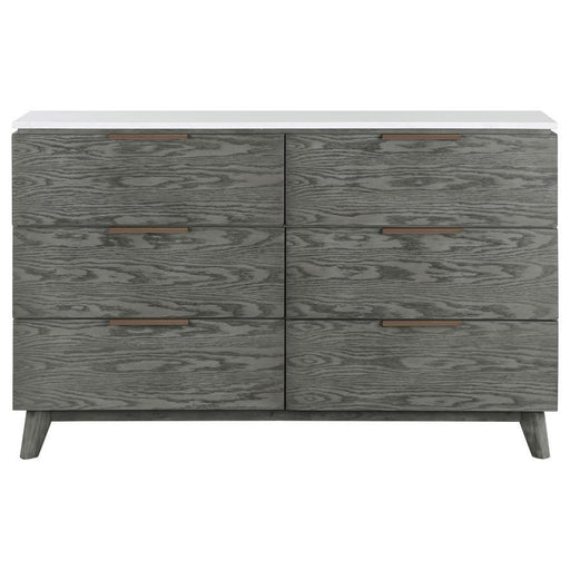 Nathan - 6-Drawer Dresser - White Marble And Gray - Simple Home Plus