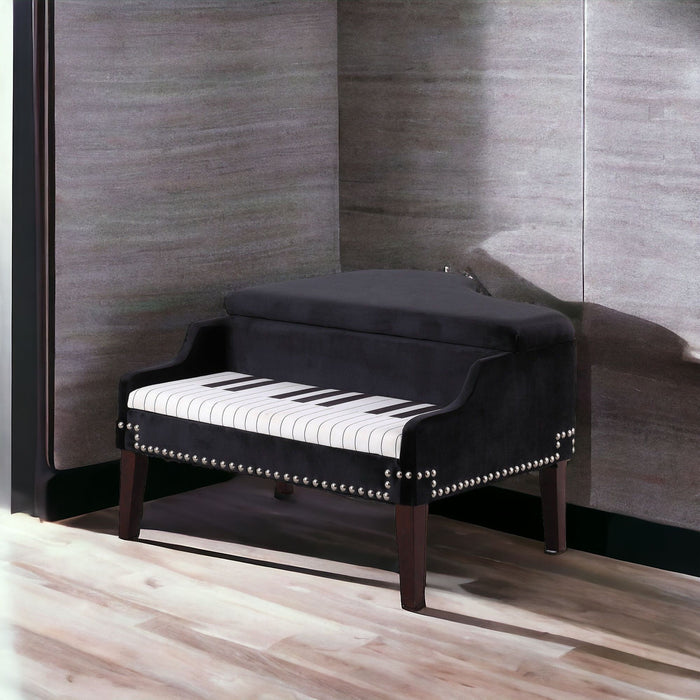 Velour Baby Grand Piano Storage Bench - Black