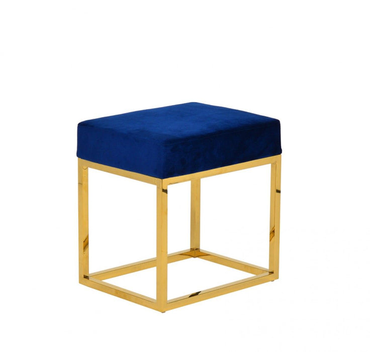 Velvet Ottoman - Blue / Gold