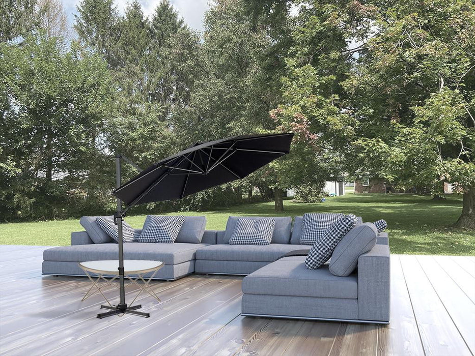 Round Tilt Cantilever Patio Umbrella With Stand Polyester - Black