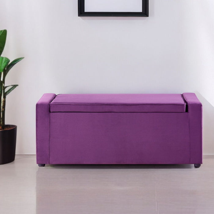 Upholstered Velvet Bench With Flip Top - Purple / Black