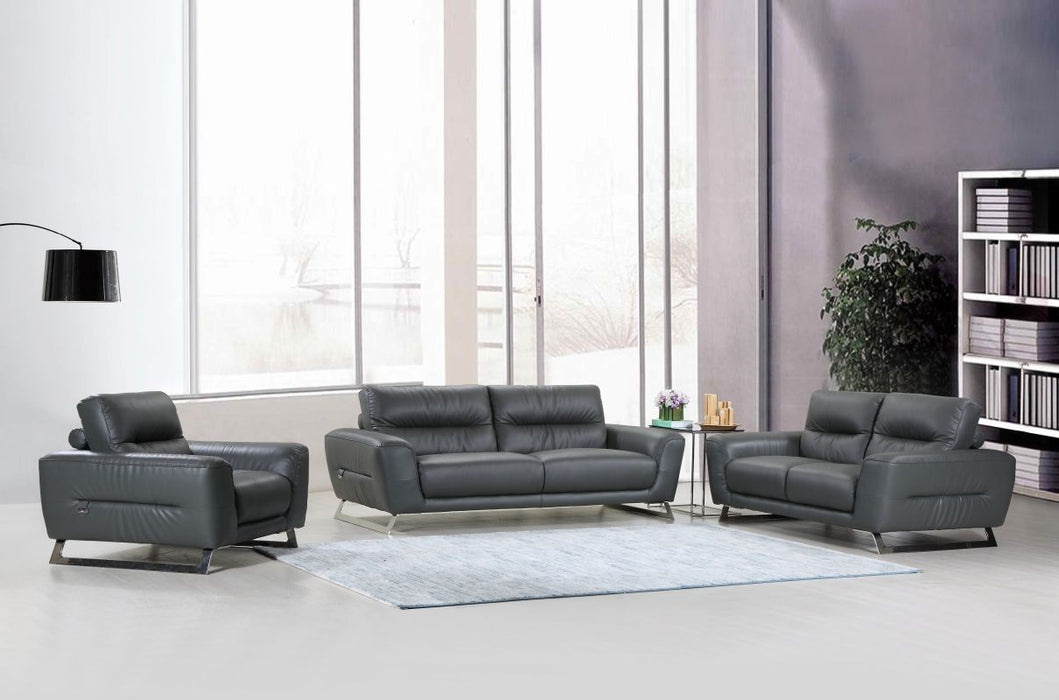 Three Piece Indoor Italian Leather Six Person Seating Set - Dark Gray