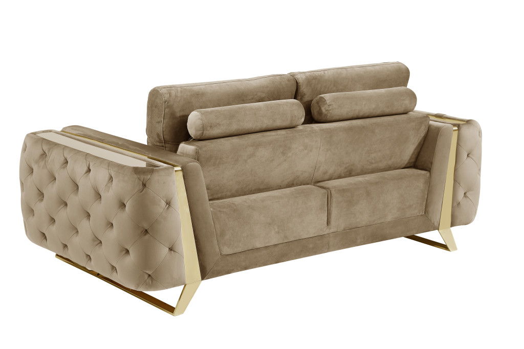 Velvet Love Seat - Beige / Gold