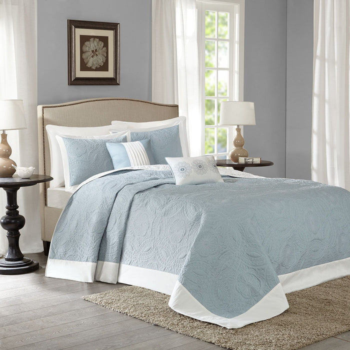 Ashbury - King 5 Piece Reversible Bedspread Set - Blue