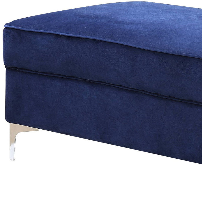 Velvet Ottoman - Blue / Silver