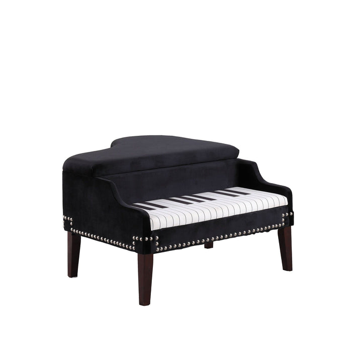 Velour Baby Grand Piano Storage Bench - Black