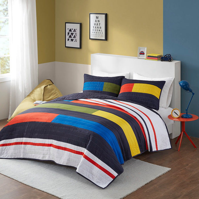 Morris - Twin Stripe Printed Quilt Set - Multi