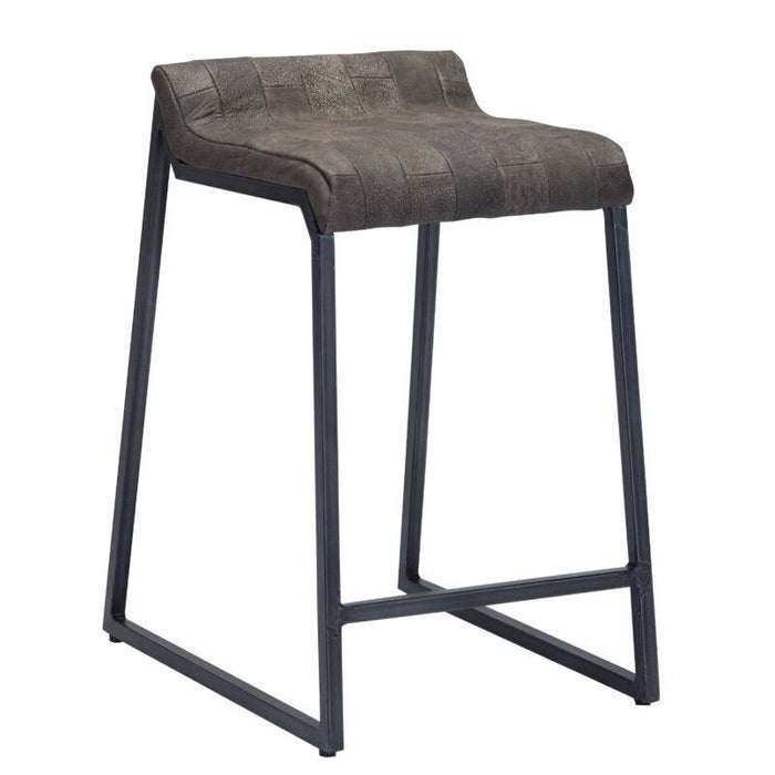 Leather And Iron Low Back Counter Height Bar Chair - Brown / Black