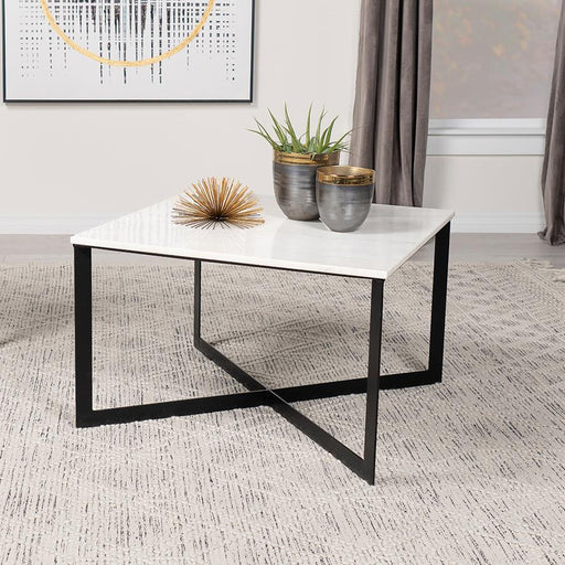 Tobin - Square Marble Top Coffee Table - White And Black - Simple Home Plus