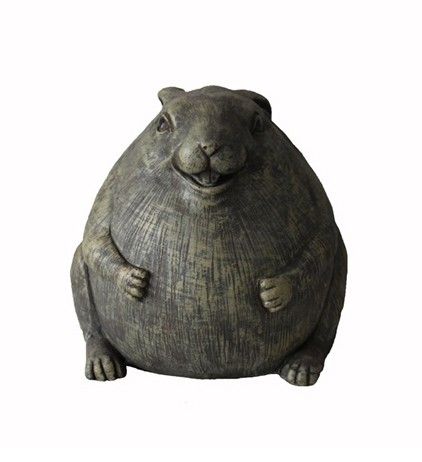 Chubby Rabbit Garden Statue - Antiqued Gray