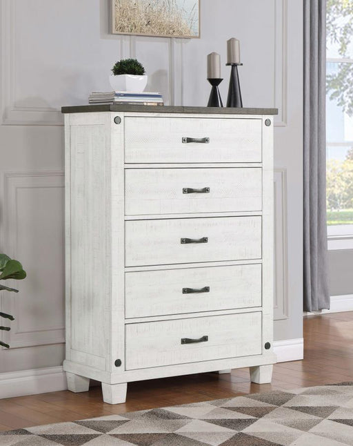 Lilith - 5-Drawer Chest Distressed - Distressed Gray And White - Simple Home Plus