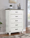 Lilith - 5-Drawer Chest Distressed - Distressed Gray And White - Simple Home Plus