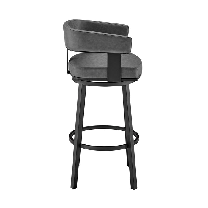 38" Faux Leather Swivel Low Back, Bar Height Bar Chair - Gray / Black