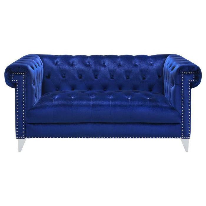 Bleker - Tufted Tuxedo Arm Loveseat - Blue - Simple Home Plus