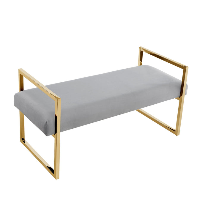 Upholstered Velvet Bench - Gray / Gold