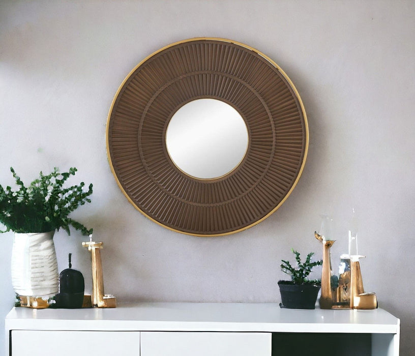 32" Round Framed Accent Mirror - Gold / Black