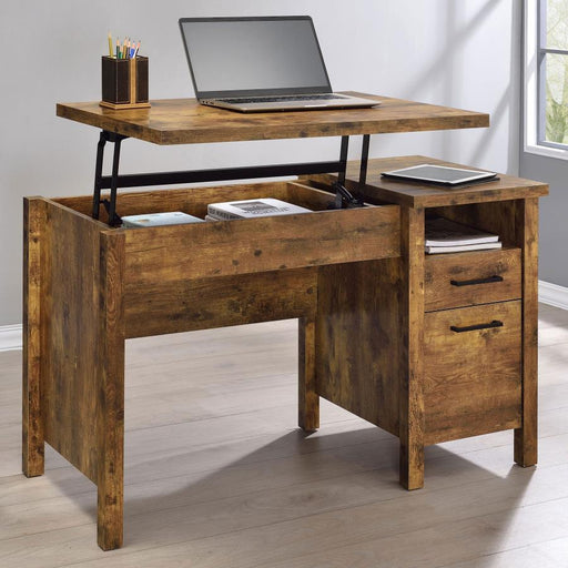 Delwin - Lift Top Office Desk With File Cabinet - Antique Nutmeg - Simple Home Plus