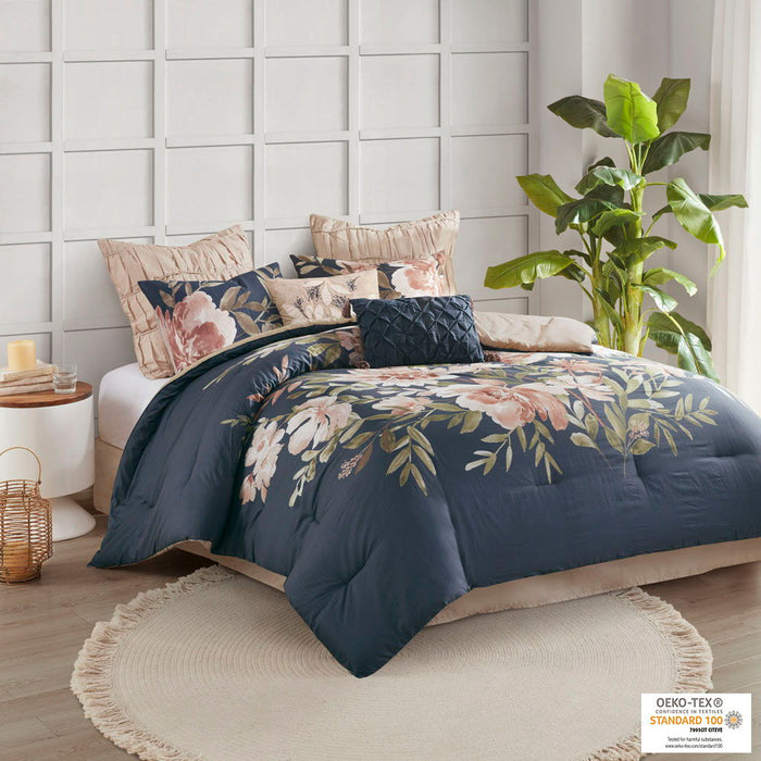 Camillia - Queen 8 Piece Comforter Set - Navy