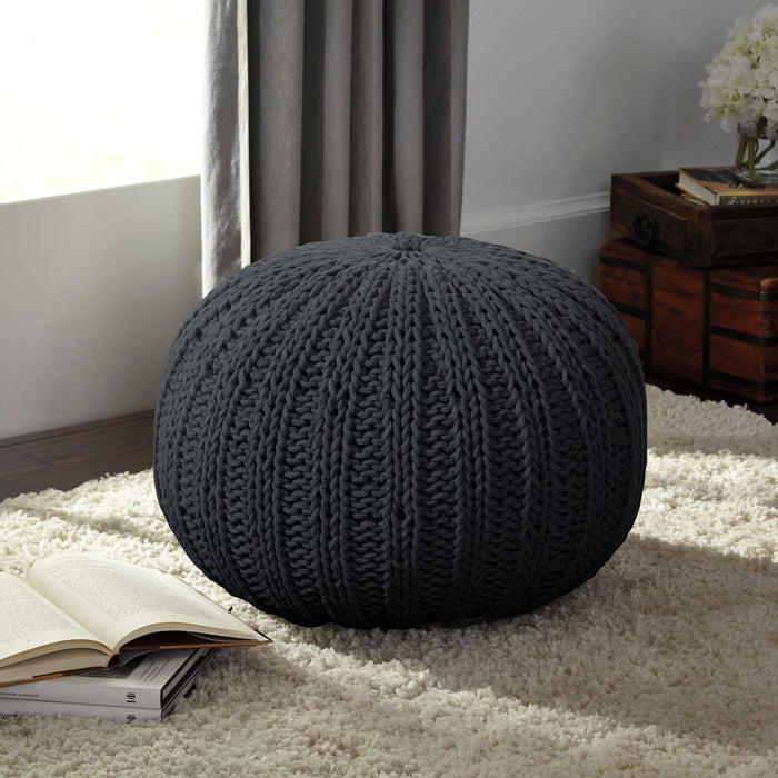 Round Cotton Ottoman - Black