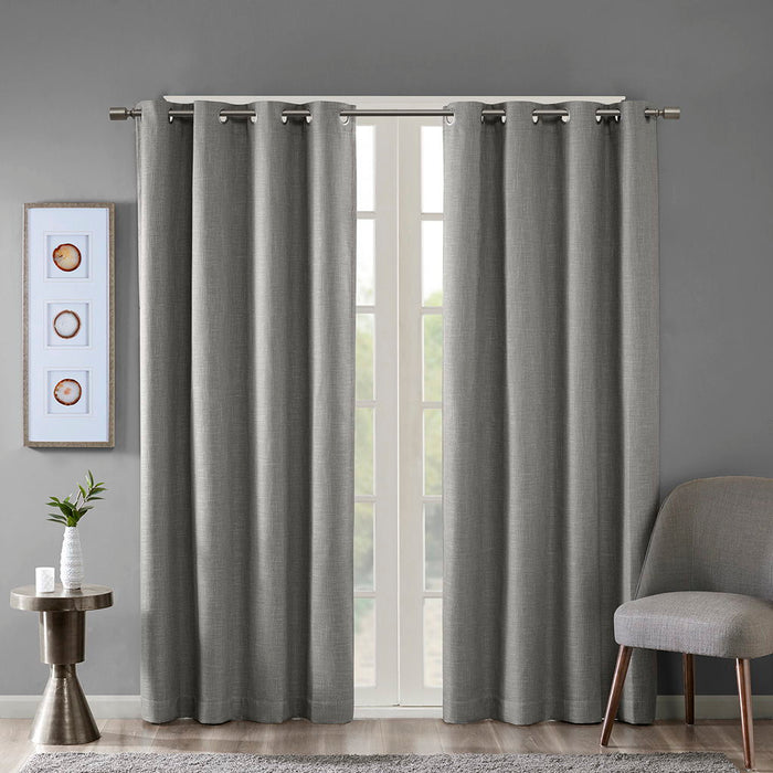 Maya - Printed Heathered Blackout Grommet Top Curtain Panel - Gray