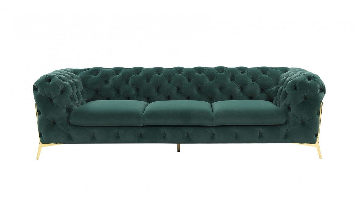 Velvet Sofa With Gold Legs - Green