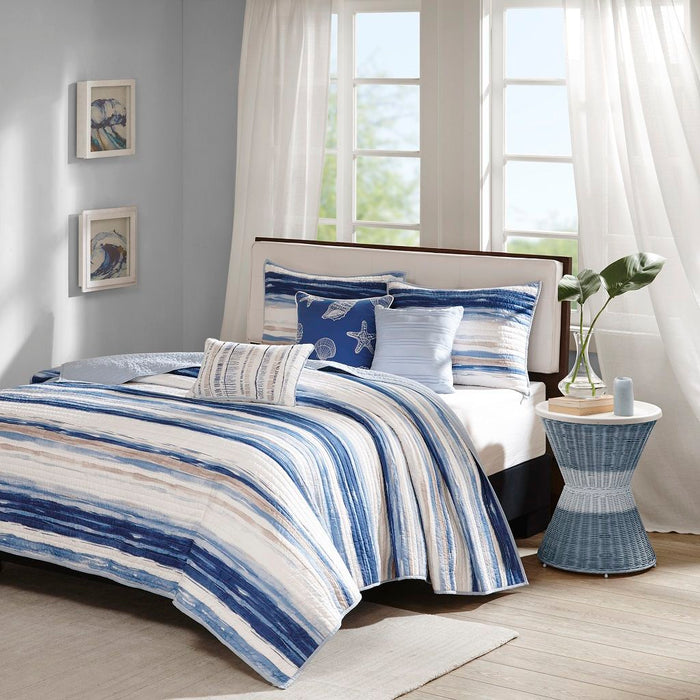 Marina - King 6 Piece Reversible Coverlet Set - Blue