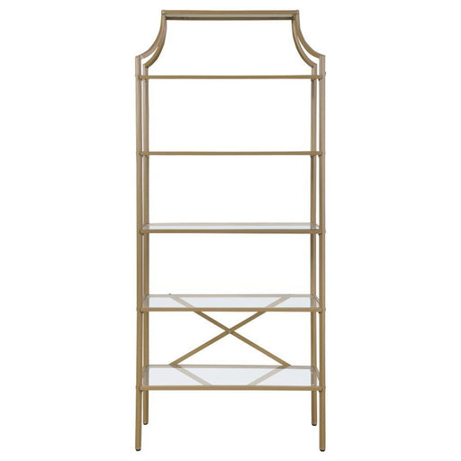 Serena - 5-Tier Tempered Glass Shelves Bookcase - Matte Gold - Simple Home Plus