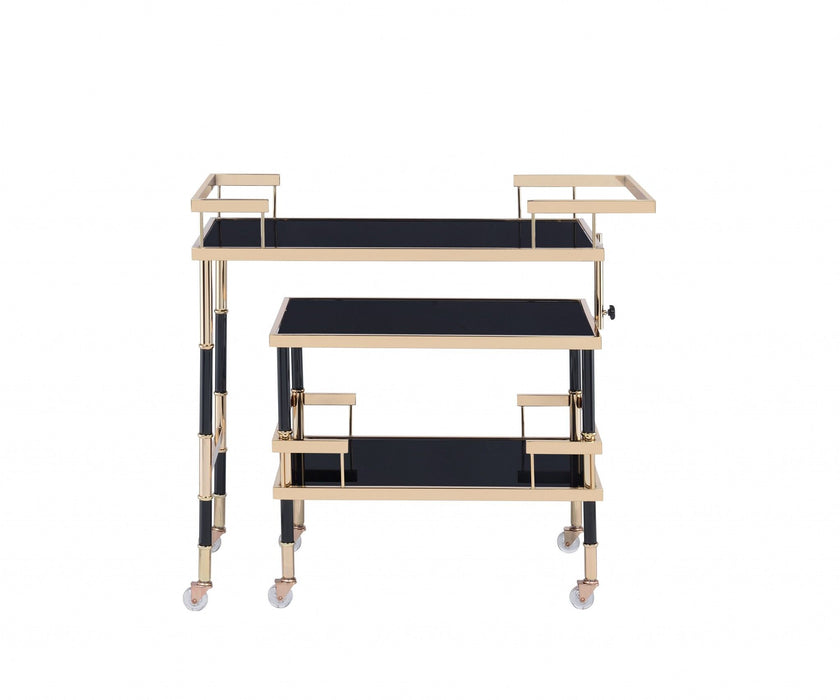 Smoky Glass Metal Casters Serving Cart - Gold Black