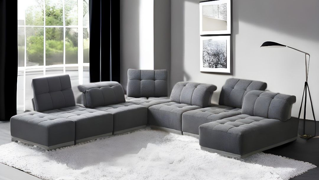 Polyester Modular U Shaped Seven Piece Corner Sectional - Gray