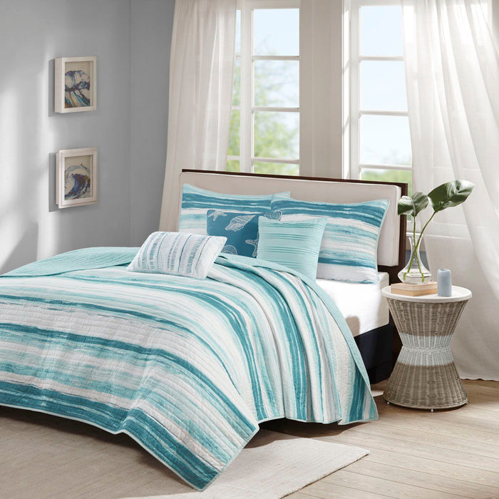 Marina - 6 Piece Quilted Coverlet Set - Aqua