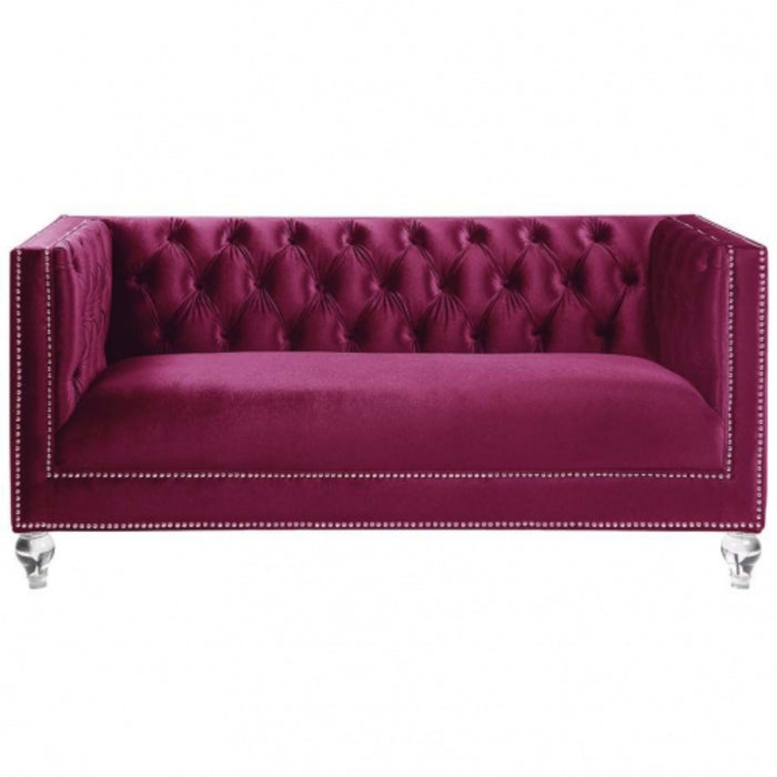 Tufted Velvet Bling And Acrylic Love Seat - Burgundy