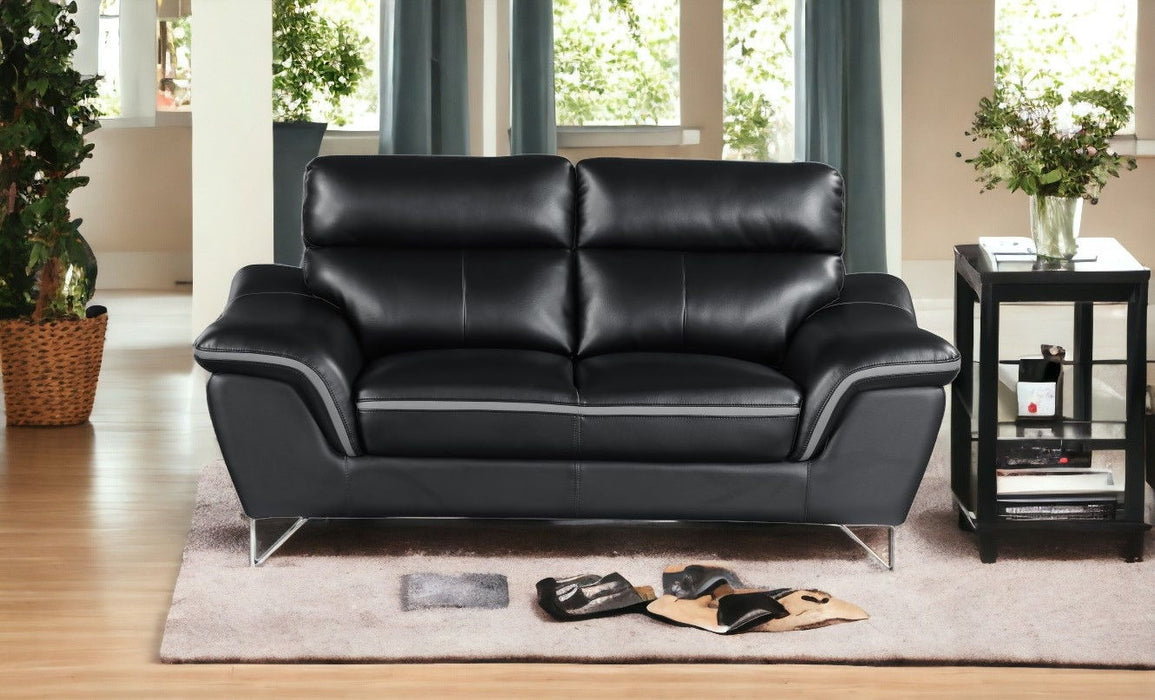 Love Seat Faux Leather - Black / Silver