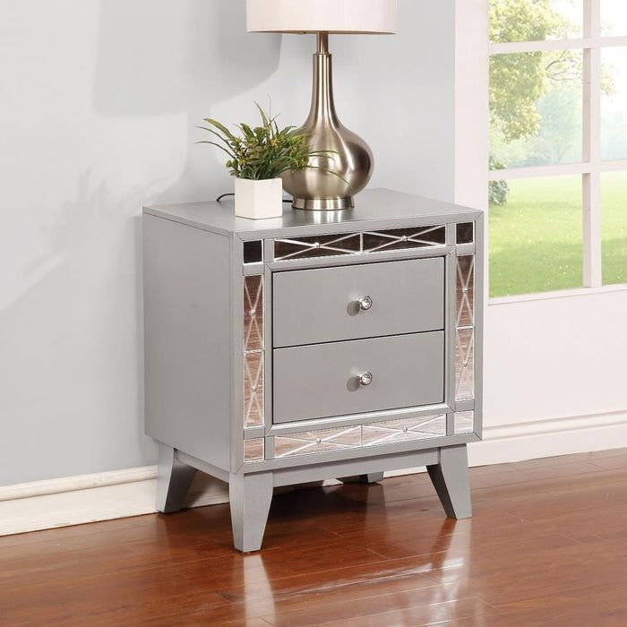 Leighton - 2-Drawer Nightstand - Metallic Mercury - Simple Home Plus