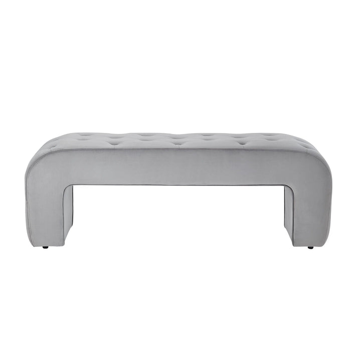 Velvet Upholstered Bench - Gray