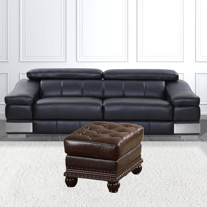 Faux Leather Tufted Ottoman - Brown