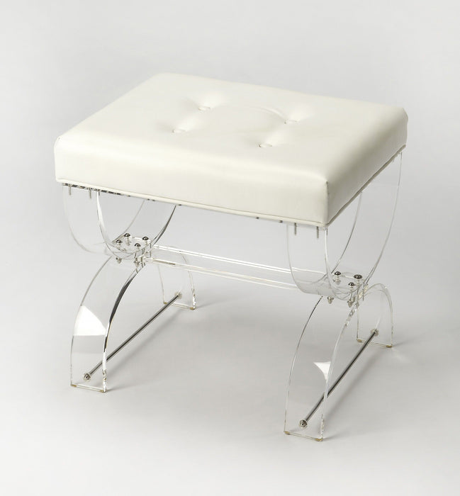 Faux Leather Ottoman - White / Clear