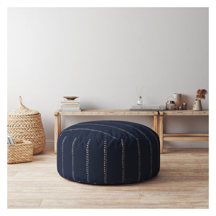 Cotton Round Striped Pouf Ottoman - Blue