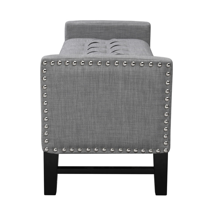 Upholstered Linen Bench With Flip Top - Light Gray / Black