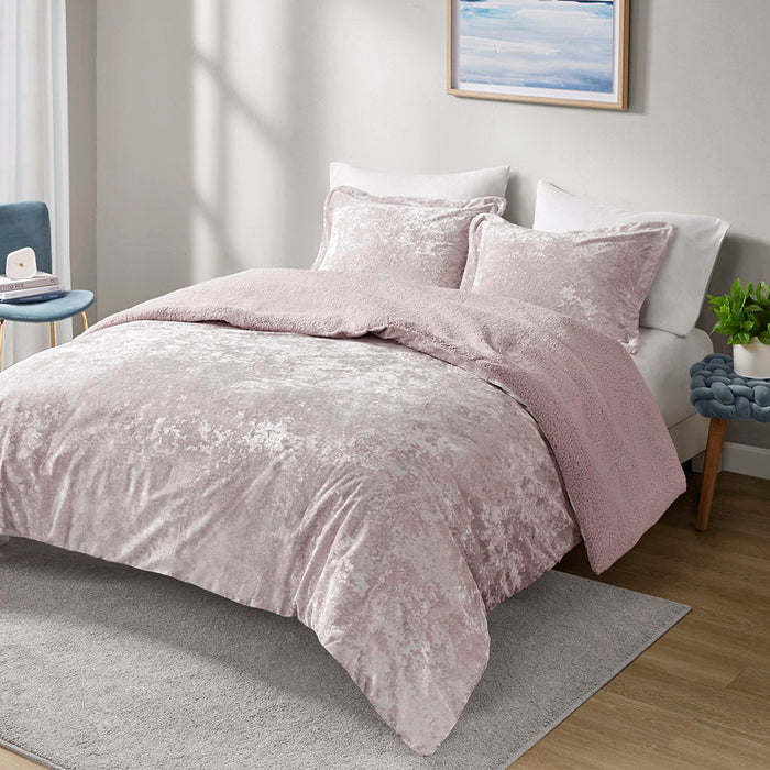 Mira - Crushed Velvet Sherpa Reversible Comforter Set - Lavender