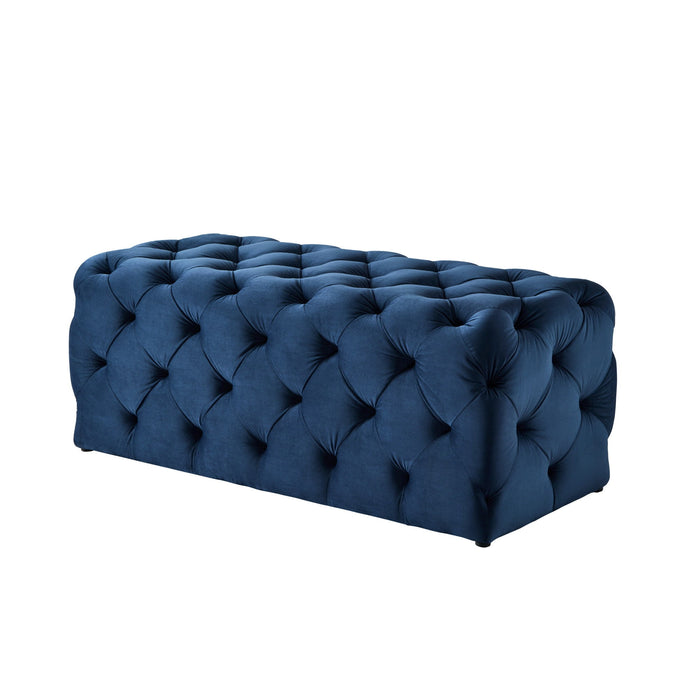 Velvet Upholstered Bench - Navy Blue / Black