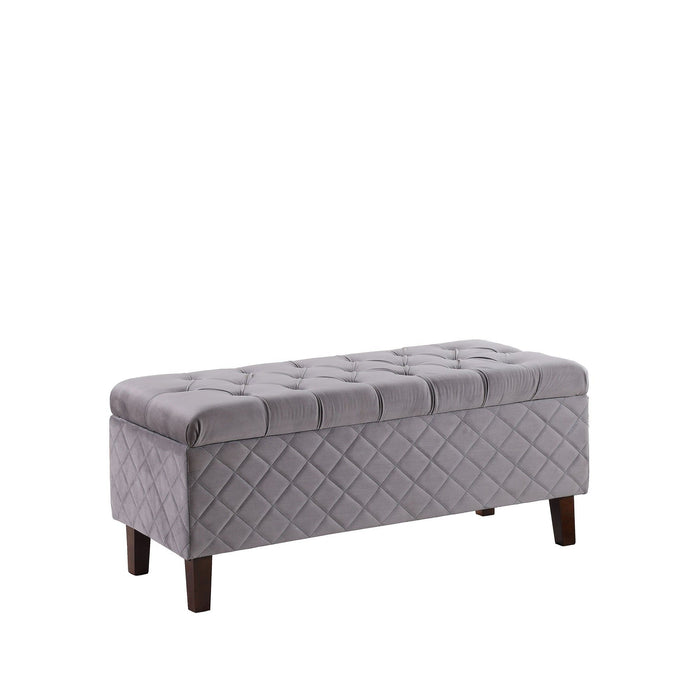 Upholstered Polyester Blend Bench With Flip Top - Gray / Dark Brown