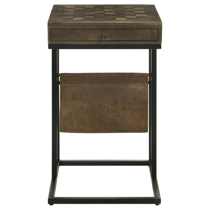 Chessie - 1-Drawer Square Side Table With Leatherette Sling - Tobacco And Black - Simple Home Plus