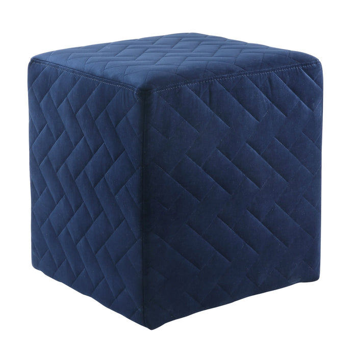 Velvet Quilted Cube Ottoman - Navy Blue