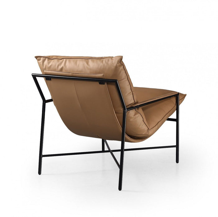 Top Grain Leather And Black Solid Color Arm Chair - Camel