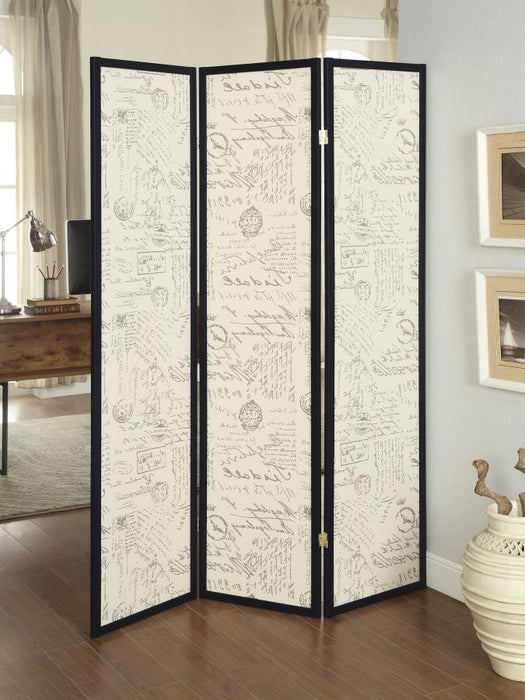 Felice - 3-Panel French Script Print Folding Screen - Espresso - Simple Home Plus