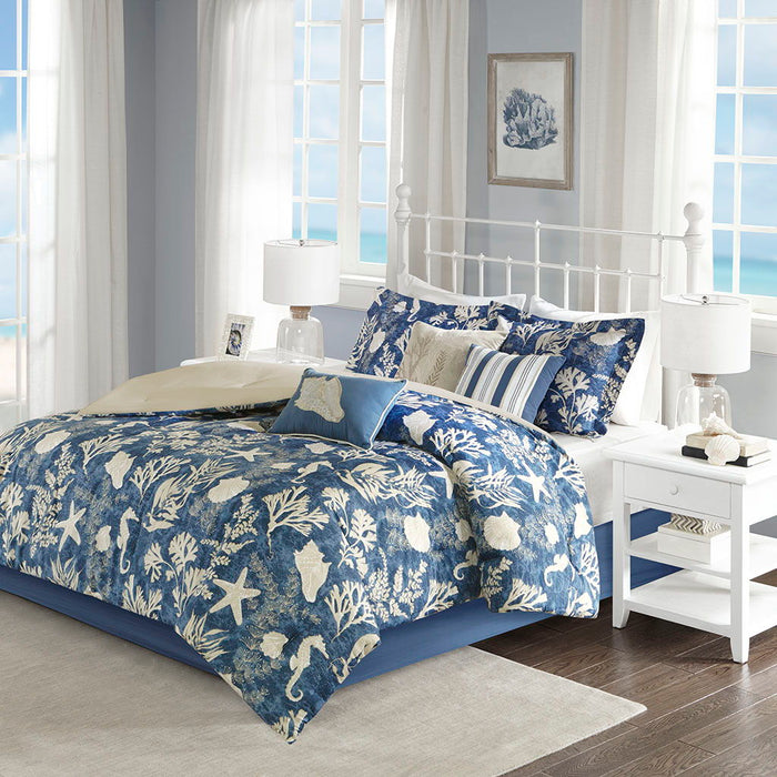 Cape Cod - California King 7 Piece Sateen Comforter Set - Blue