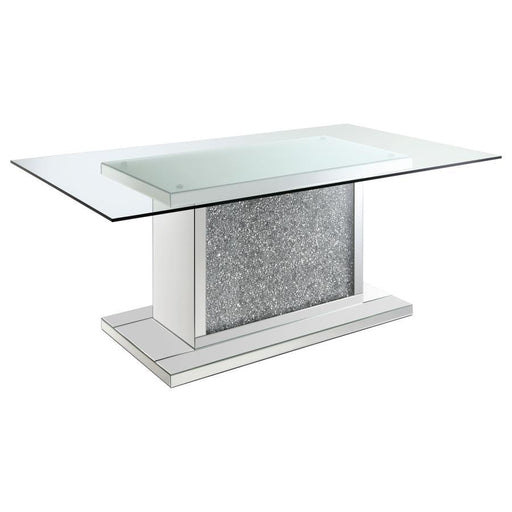 Marilyn - Pedestal Rectangle Glass Top Dining Table - Mirror - Simple Home Plus