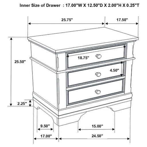 Cambridge - 3-Drawer Rectangular Nightstand - Cappuccino - Simple Home Plus