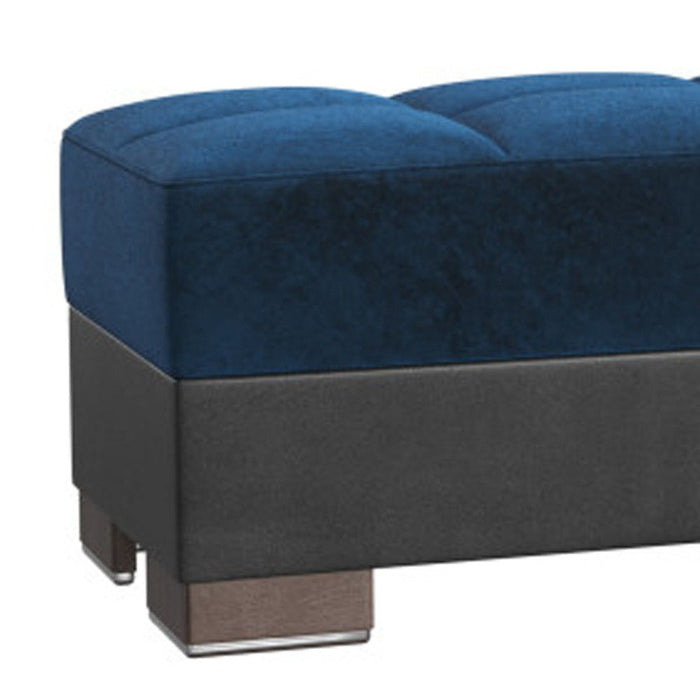 Microfiber Leather Tufted Storage Ottoman - Blue / Faux